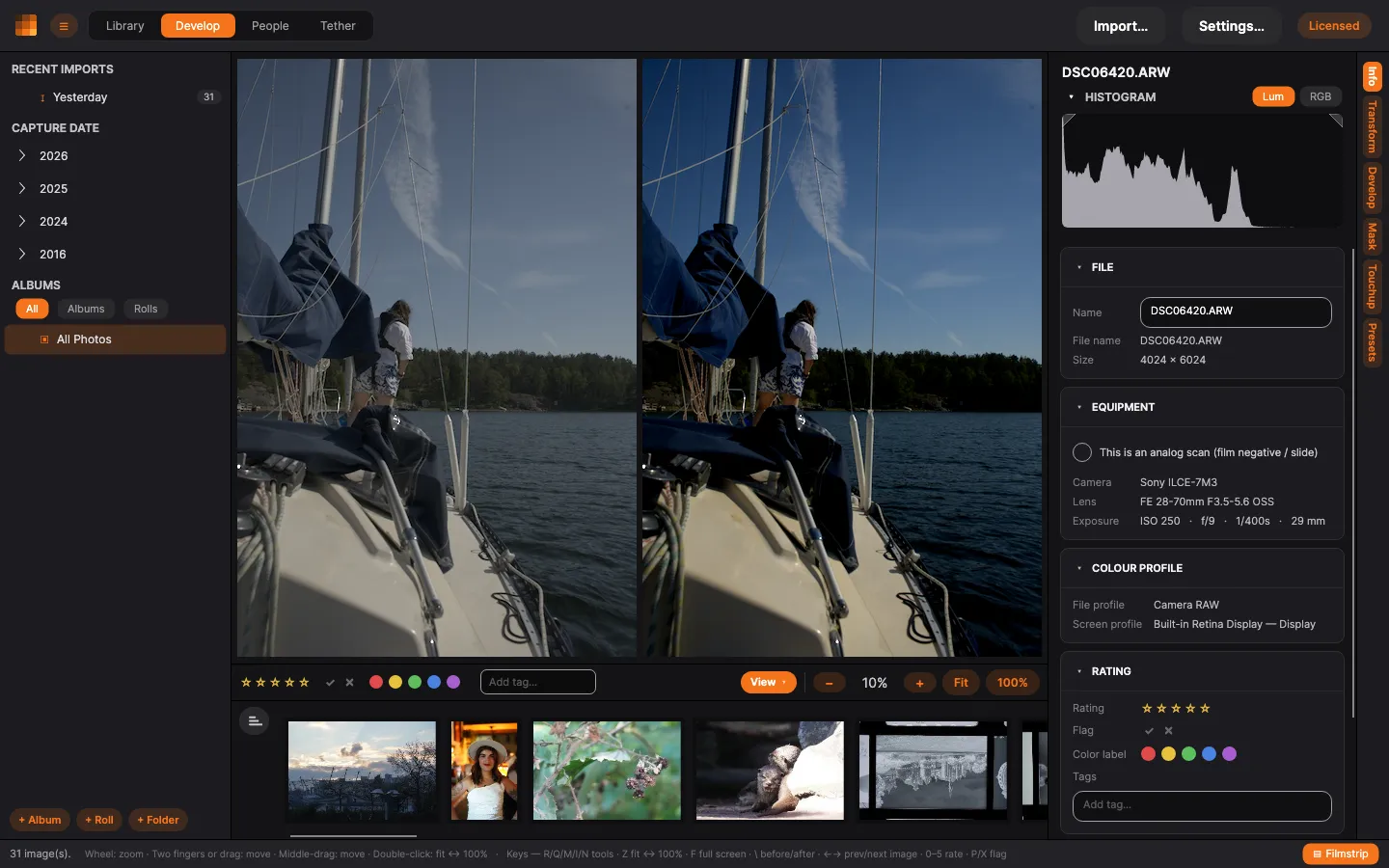 The same photo before and after the edits, side by side