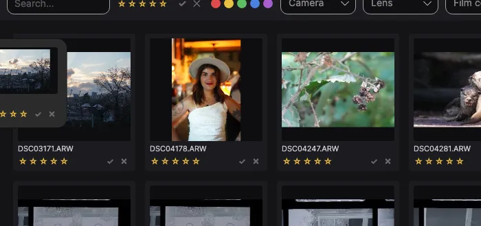 A photo showing as a stack in the Library grid, its variants open in a flyout below